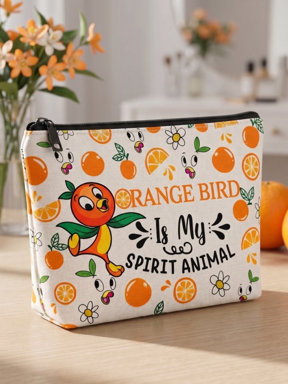 3/$20 NIP Disney Orange Bird Is My Spirit Animal Canvas Zipper Makeup Bag